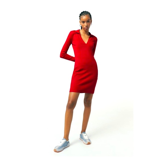 Zara Dresses & Skirts - Zara Long Sleeve Polo V Neck Dress, LARGE, Red